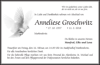 Traueranzeige von Anneliese Groschwitz von Frankenpost
