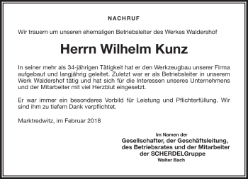 Traueranzeige von Willi Kunz von Frankenpost