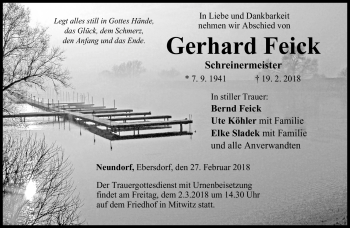 Traueranzeige von Gerhard Feick von Neue Presse Coburg