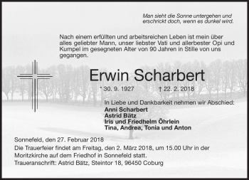 Traueranzeige von Erwin Scharbert von Neue Presse Coburg