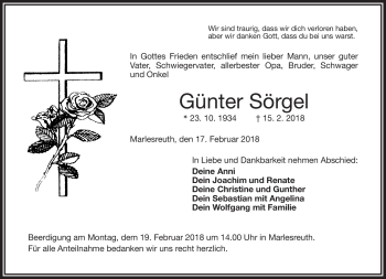 Traueranzeige von Günter Sörgel von Frankenpost