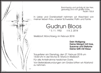 Traueranzeige von Gudrun Bloos von Frankenpost