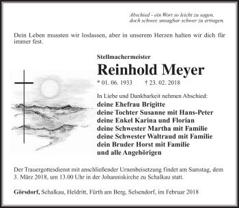 Traueranzeige von Reinhold Meyer von Südthüringer Presse
