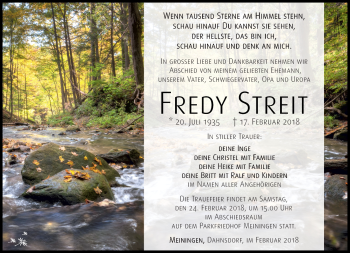 Traueranzeige von Alfred Streit von Südthüringer Presse