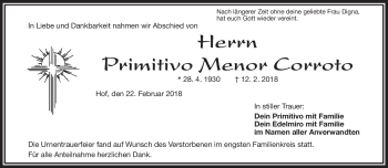 Traueranzeige von Primitivo Corroto von Frankenpost