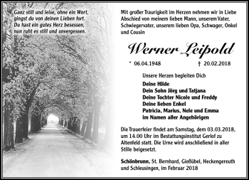 Traueranzeige von Werner Leipold von Südthüringer Presse