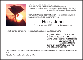 Traueranzeige von Hedy Jahn von Frankenpost