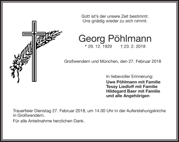 Traueranzeige von Georg Pöhlmann von Frankenpost