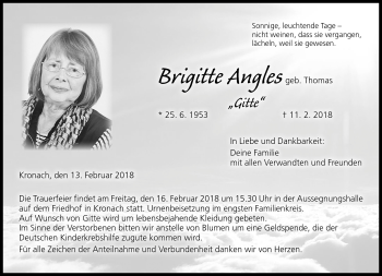 Traueranzeige von Brigitte Angles von Neue Presse Coburg