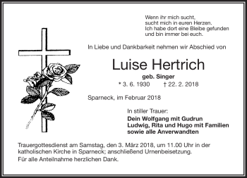 Traueranzeige von Luise Hertrich von Frankenpost