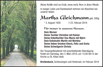 Traueranzeige von Martha Gleichmann von Südthüringer Presse