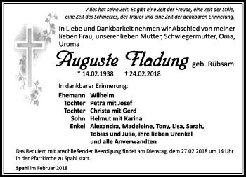 Traueranzeige von Auguste Fladung von Südthüringer Presse