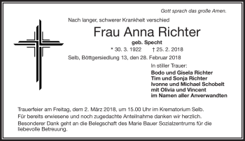 Traueranzeige von Anna Richter von Frankenpost