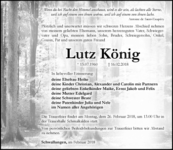 Traueranzeige von Lutz König von Südthüringer Presse