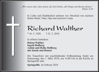 Traueranzeige von Richard Walther von Südthüringer Presse