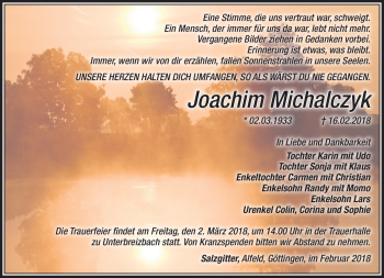 Traueranzeige von Joachim Michalczyk von Südthüringer Presse
