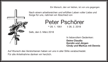 Traueranzeige von Peter Pschörer von Frankenpost