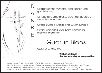 Traueranzeige von Gudrun Bloos von Frankenpost