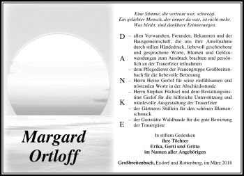 Traueranzeige von Margard Ortloff von Südthüringer Presse