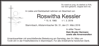 Traueranzeige von Roswitha Kessler von Frankenpost