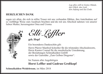 Traueranzeige von Elli Leffler von Südthüringer Presse