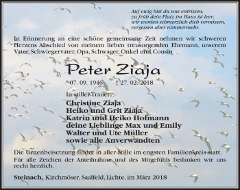 Traueranzeige von Peter Ziaja von Südthüringer Presse