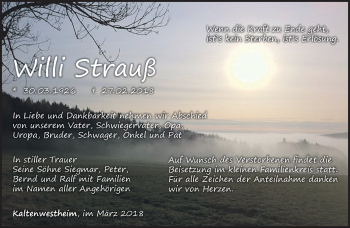 Traueranzeige von Willi Strauß von Südthüringer Presse
