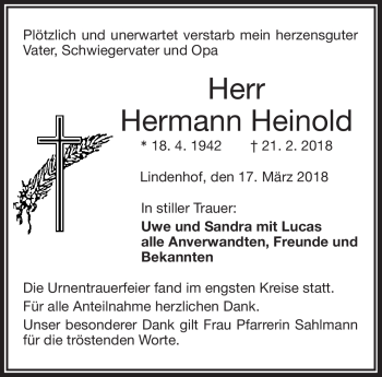 Traueranzeige von Hermann Heinold von Frankenpost
