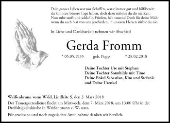 Traueranzeige von Gerda Fromm von Neue Presse Coburg