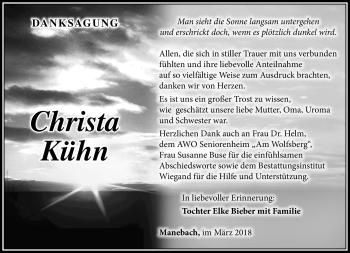 Traueranzeige von Christa Kühn von Südthüringer Presse