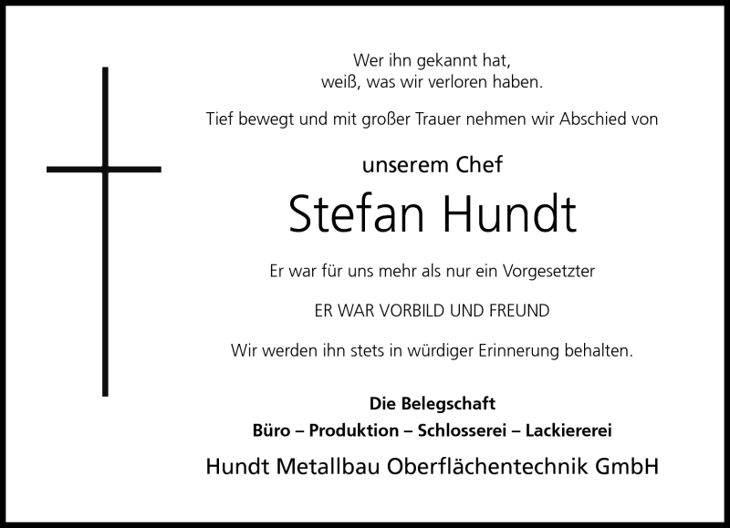  Traueranzeige für Stefan Hundt vom 17.03.2018 aus Neue Presse Coburg