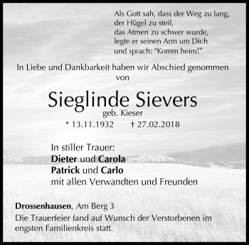 Traueranzeige von Sieglinde Sievers von Neue Presse Coburg