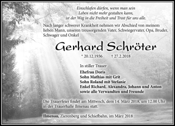 Traueranzeige von Gerhard Schröter von Südthüringer Presse