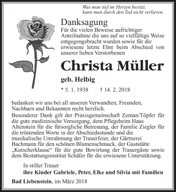 Traueranzeige von Christ Müller von Südthüringer Presse