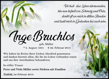 Traueranzeige von Inge Bruchlos von Südthüringer Presse