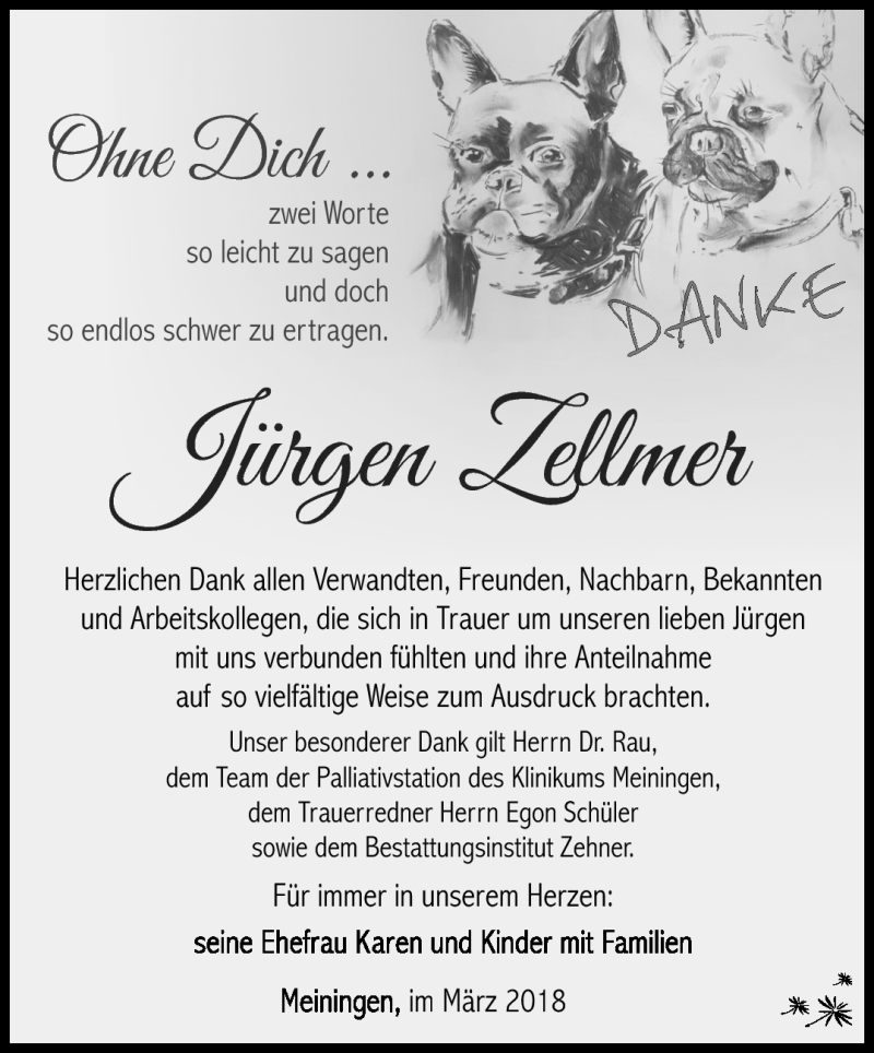  Traueranzeige für Jürgen Zelmmer vom 10.03.2018 aus Südthüringer Presse