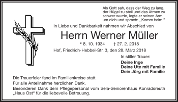 Traueranzeige von Werner Müller von Frankenpost