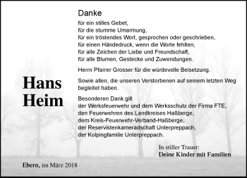 Traueranzeige von Hans Heim von Neue Presse Coburg