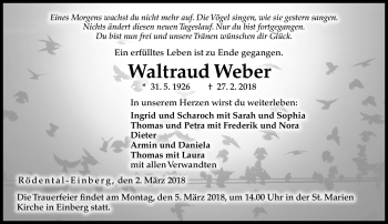 Traueranzeige von Waltraud Weber von Neue Presse Coburg