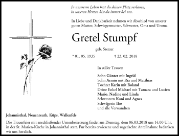 Traueranzeige von Gretel Stumpf von Neue Presse Coburg