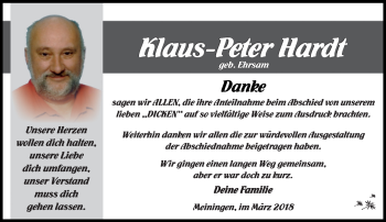 Traueranzeige von Klaus Peter Hardt von Südthüringer Presse
