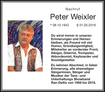 Traueranzeige von Peter Weixler von Frankenpost