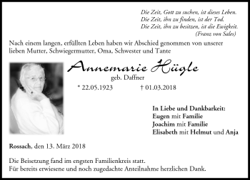 Traueranzeige von Annemarie Hügle von Neue Presse Coburg