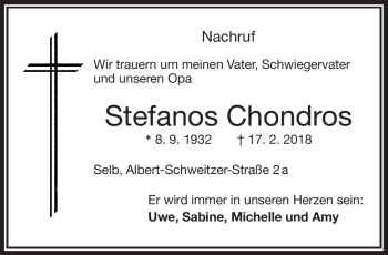 Traueranzeige von Stefanos Chondros von Frankenpost