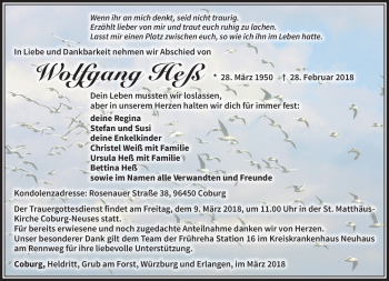 Traueranzeige von Wolfgang Heß von Neue Presse Coburg