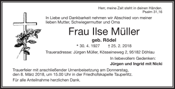 Traueranzeige von Ilse Müller von Frankenpost