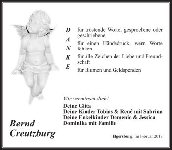 Traueranzeige von Bernd Creutzburg von Südthüringer Presse