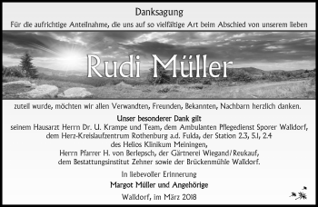 Traueranzeige von Rudi Müller von Südthüringer Presse