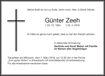 Traueranzeige von Günter Zeeh von Frankenpost