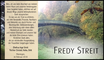 Traueranzeige von Alfred Streit von Südthüringer Presse